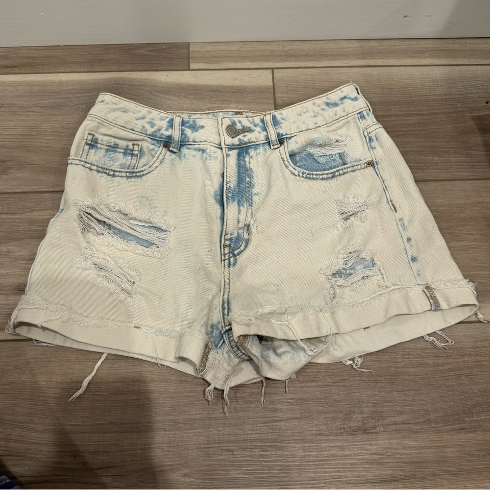 PacSun Mom Jean Shorts Blue Distressed Denim size 27